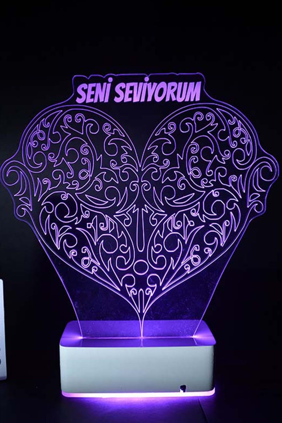 Kişiye Özel Seni Seviyorum Kalp 3D 16 Renk Dekoratif  Led Kalp Lamba