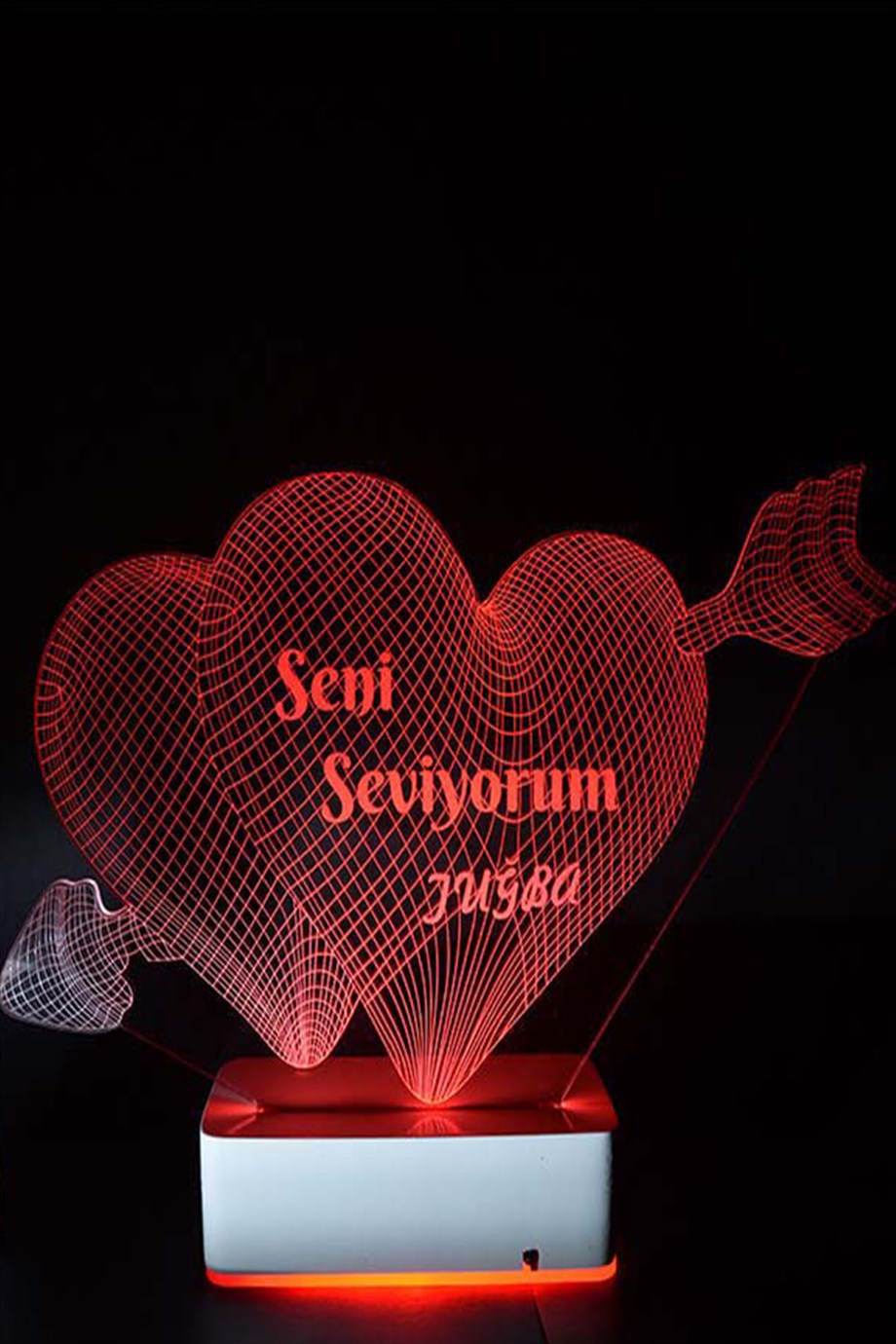 Sevgiliye Hediye 3D Oklu Kalp Seni Seviyorum 16 Renk Dekoratif Led Lamba