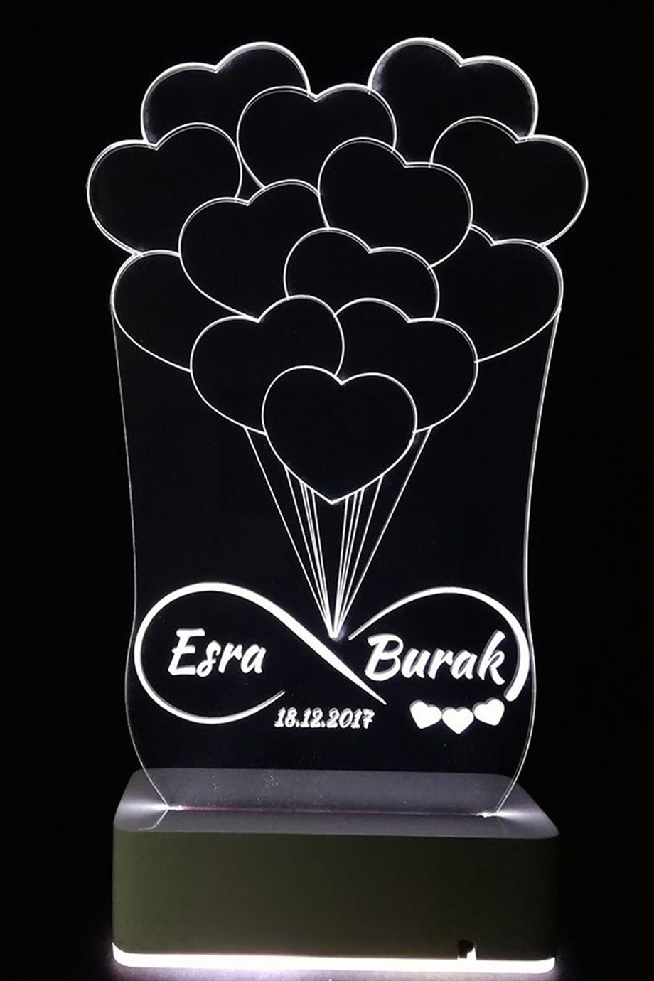 Sevgiliye Hediye 3D Sonsuzluk Kalp 16 Renk Dekoratif Led Lamba