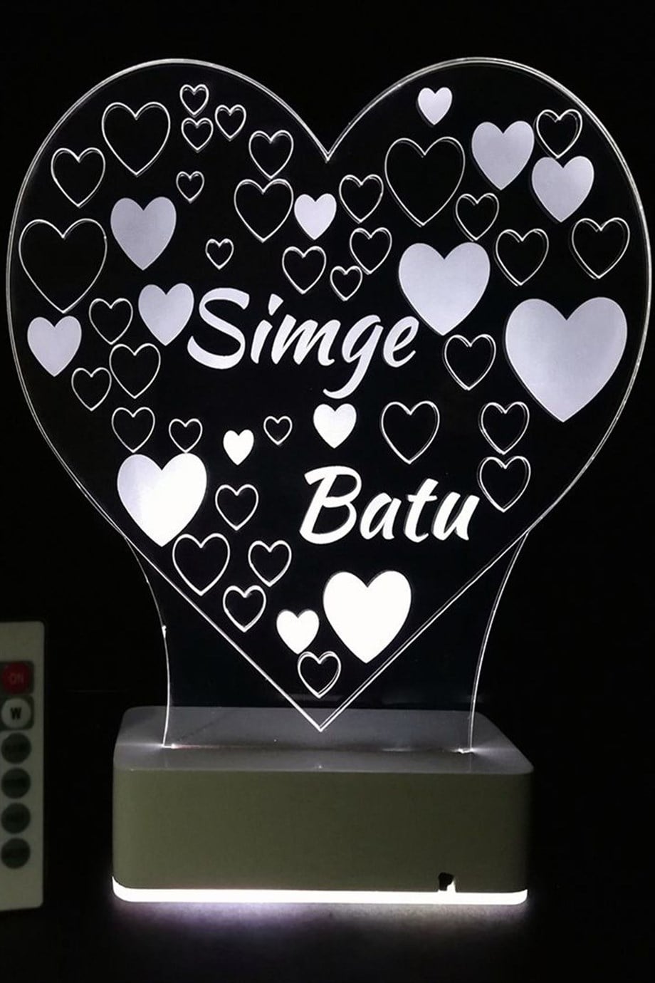Sevgiliye Hediye Kalp ve İsim 3D 16 Renk Dekoratif Led Lamba