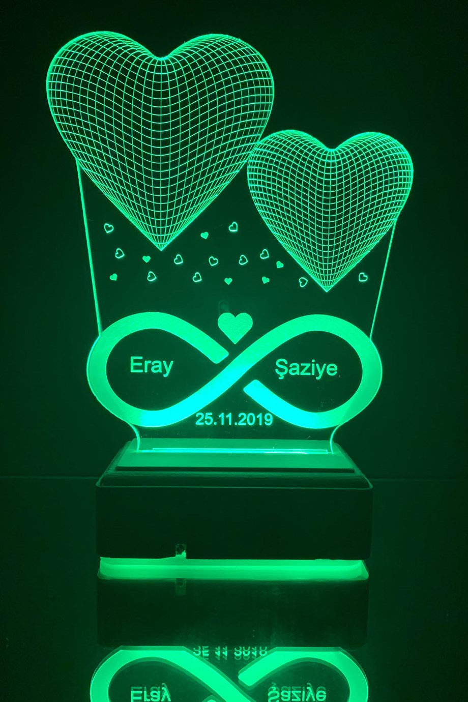 Sevgiliye Özel Hediye 3D 2 Kalp 16 Renk Dekoratif Led Gece Lambası