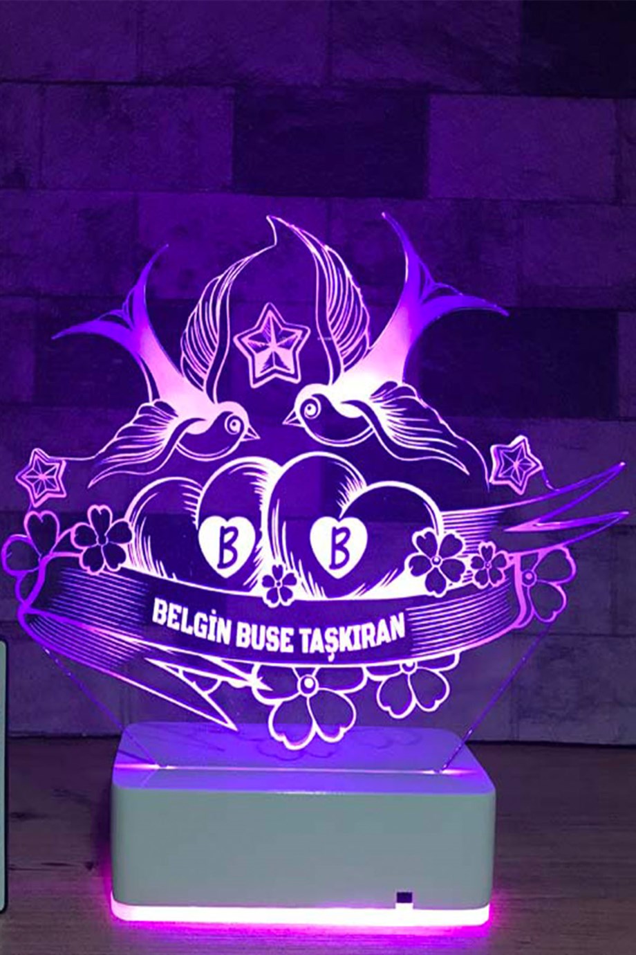 Sevgiliye Özel Sen & Ben ve Kuşlar 3D 16 Renk Dekoratif Led Lamba