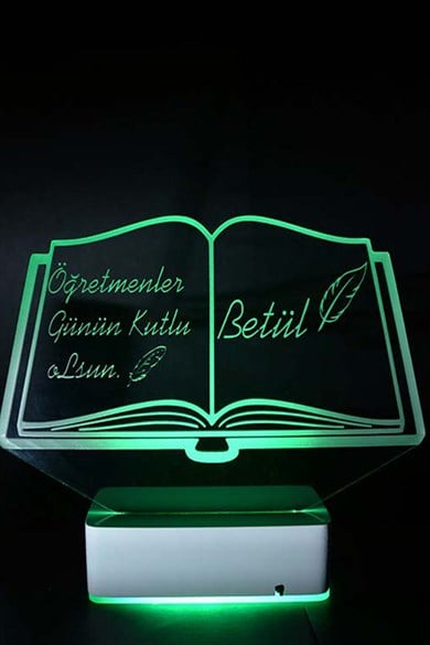 Kişiye Özel 3D Öğretmenler Günü Kitap&Kalem 16 Renk Dekoratif Led Lamba