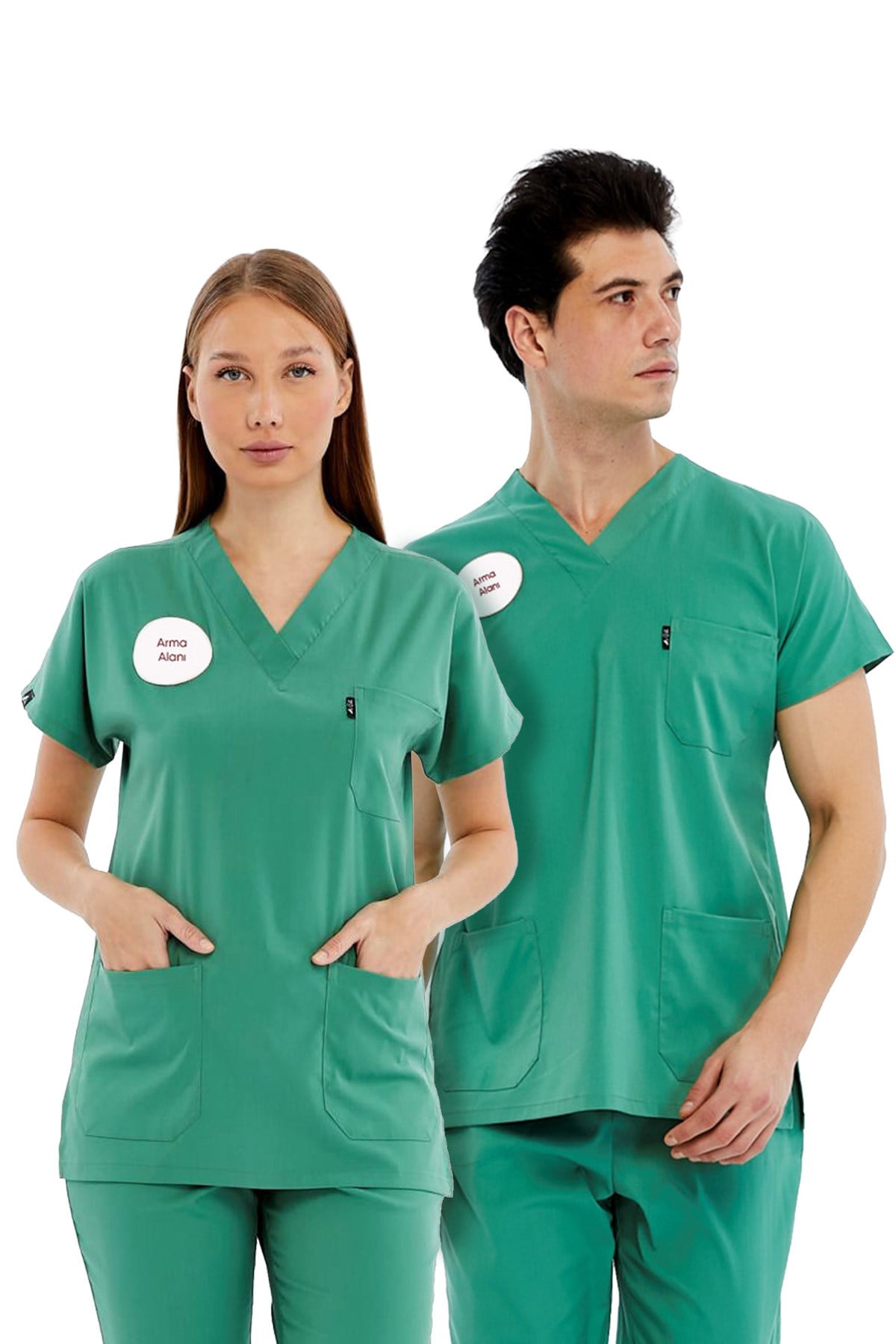 Basic - Ameliyathane Hizmetleri Forması Likralı Scrubs (Unisex) (Yeni Klavuz - Frosty Spruce) (Takım)
