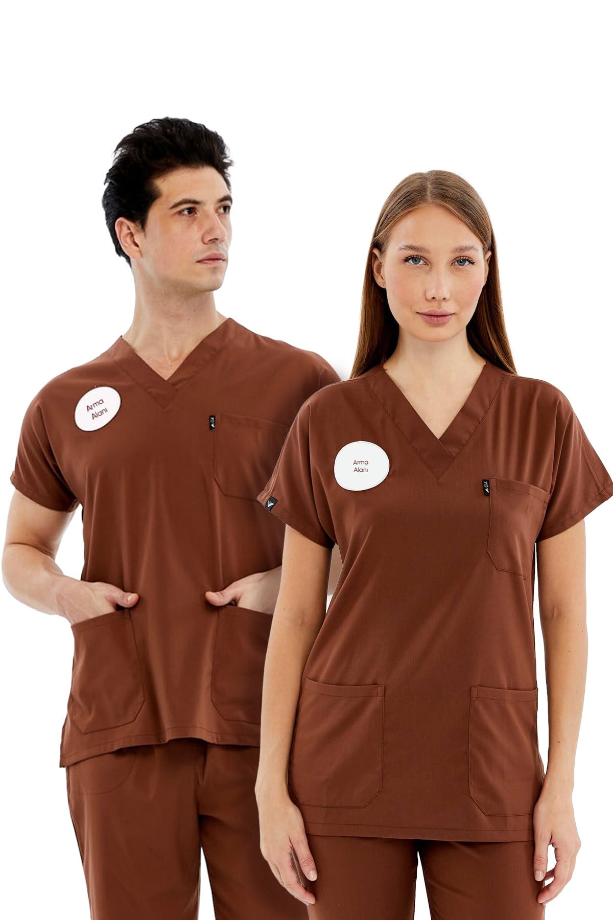 Basic - Diğer Sağlık Meslek Mensupları Forması Likralı Scrubs (Unisex) (Yeni Yönetmeliğe Uygun - Friar Brown) (Takım)