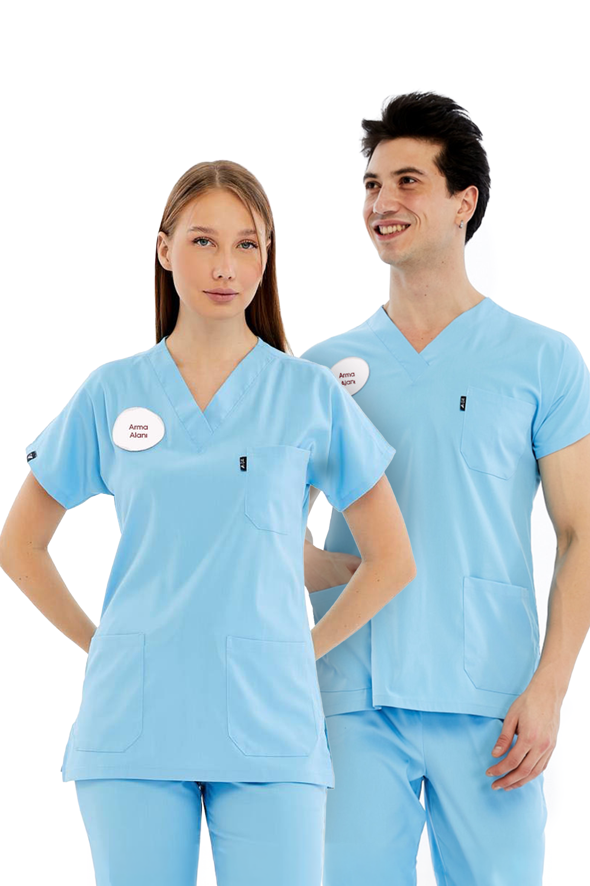 Basic - Doktor Forması Likralı Scrubs (Unisex) (Yeni Yönetmeliğe Uygun - Alaskan Blue) (Tek Üst)