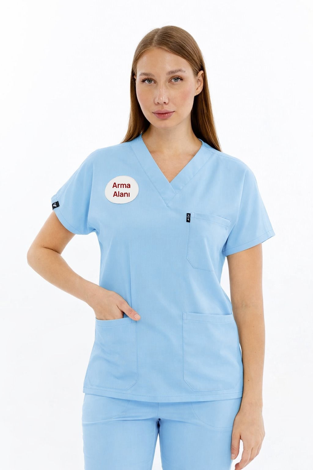 Basic - Doktor Forması Likralı Scrubs (Unisex) (Yeni Yönetmeliğe Uygun - Alaskan Blue) (Tek Üst)