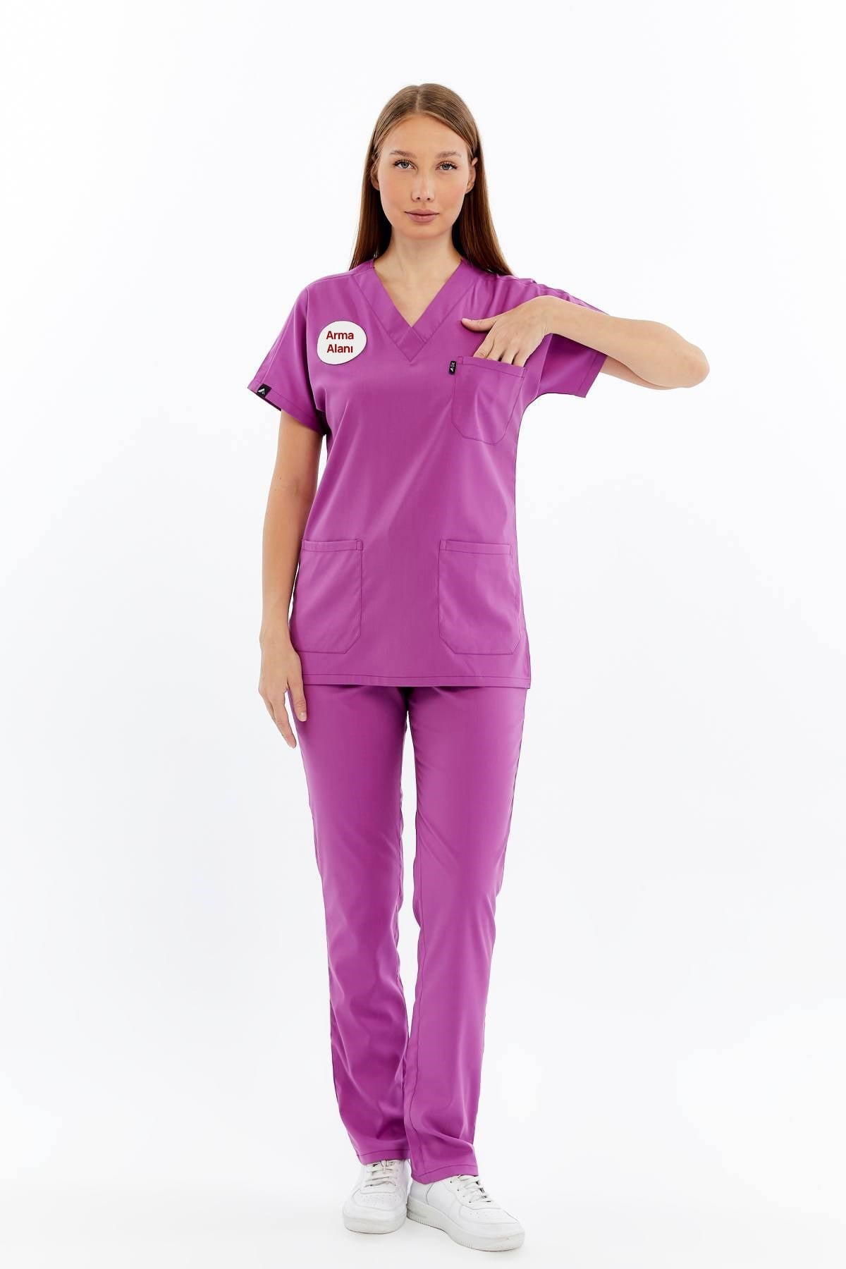 Basic - Ebe Forması Likralı Scrubs (Unisex) (Yeni Yönetmeliğe Uygun - Byzantium) (Tek Üst)