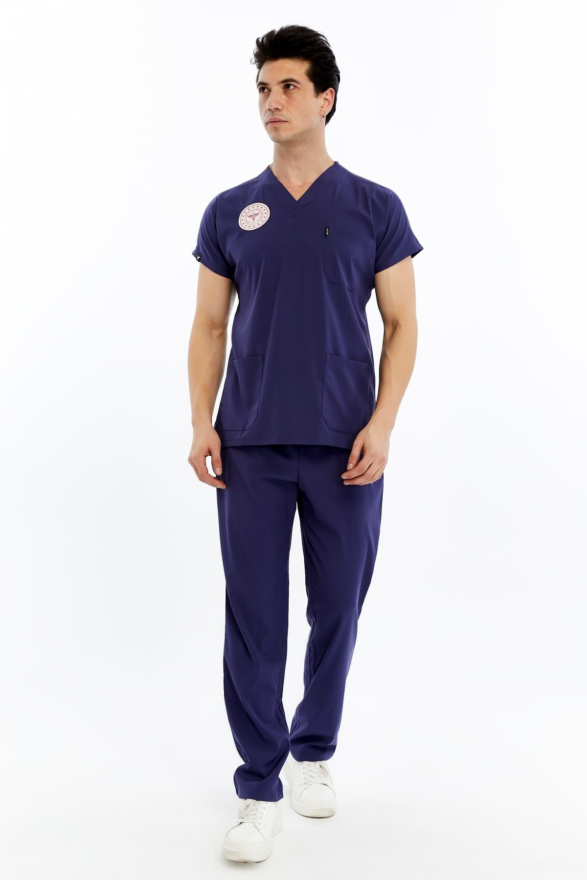 Basic - Hemşire Forması Likralı Scrubs (Unisex) (Yeni Yönetmeliğe Uygun - Patriot Blue) (Takım)