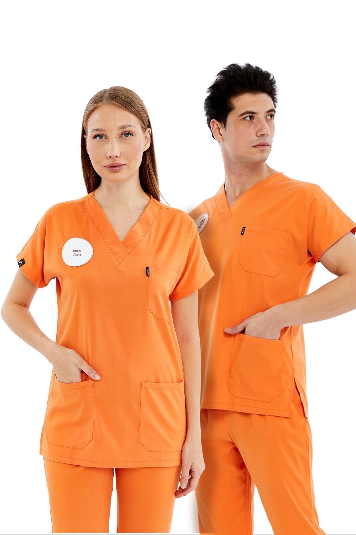 Basic - Klinik Destek Personeli Forması Likralı Scrubs (Unisex) (Yeni Yönetmeliğe Uygun - Orange Ochre) (Takım)