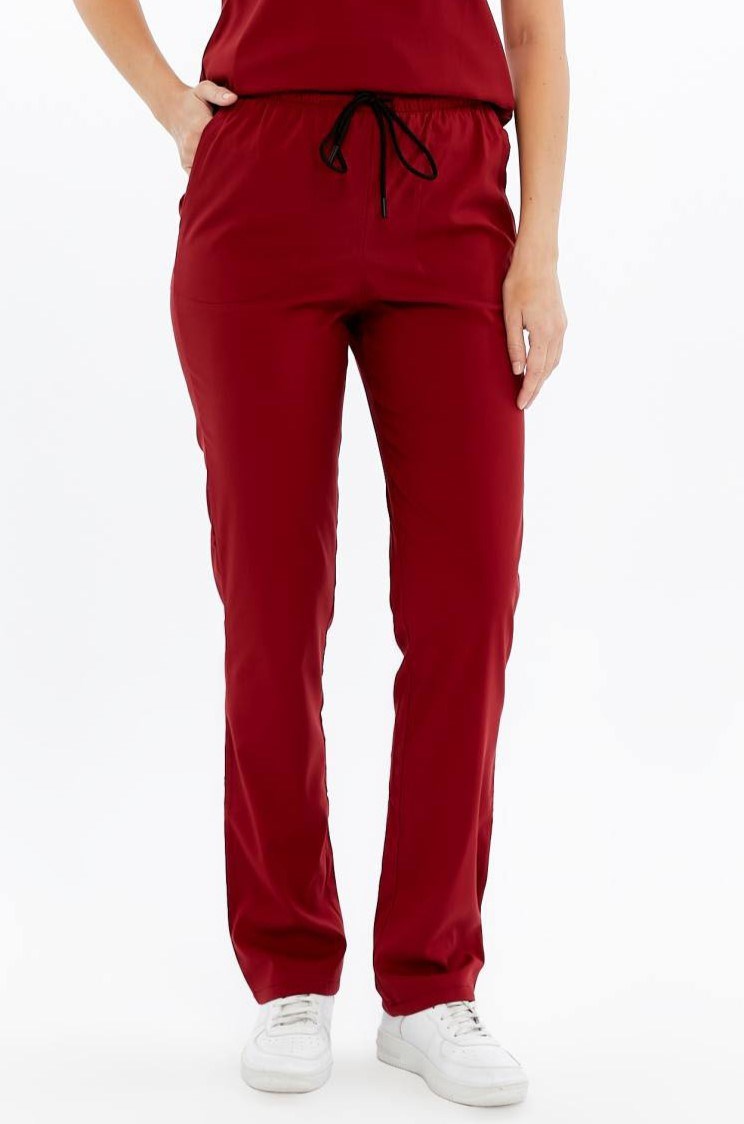 Basic - Lisans-Lisansüstü Sağlık Forması Likralı Scrubs (Unisex) (Yeni Yönetmeliğe Uygun - Biking Red) (Pantolon)