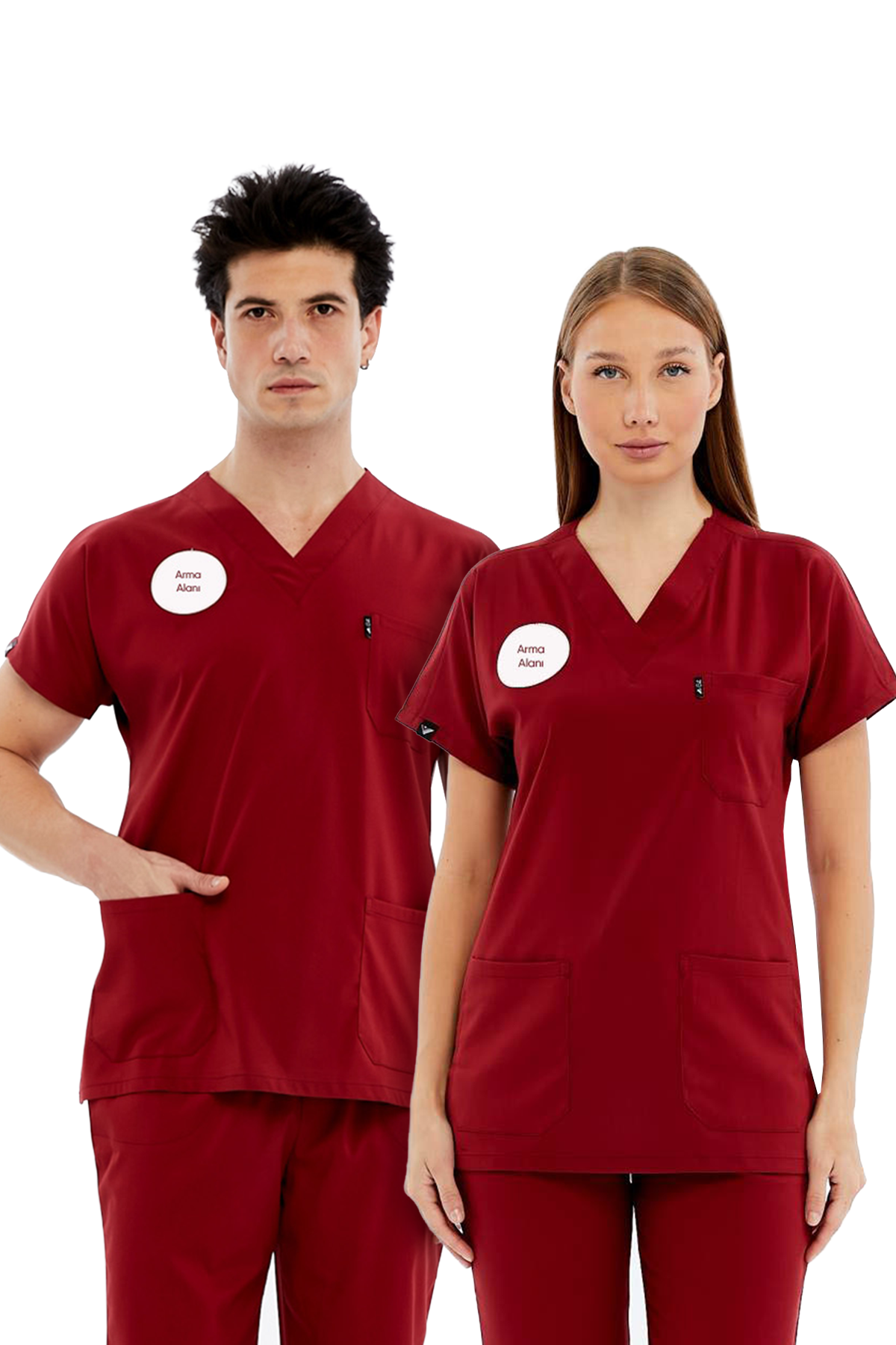 Basic - Lisans-Lisansüstü Sağlık Forması Likralı Scrubs (Unisex) (Yeni Yönetmeliğe Uygun - Biking Red) (Takım)
