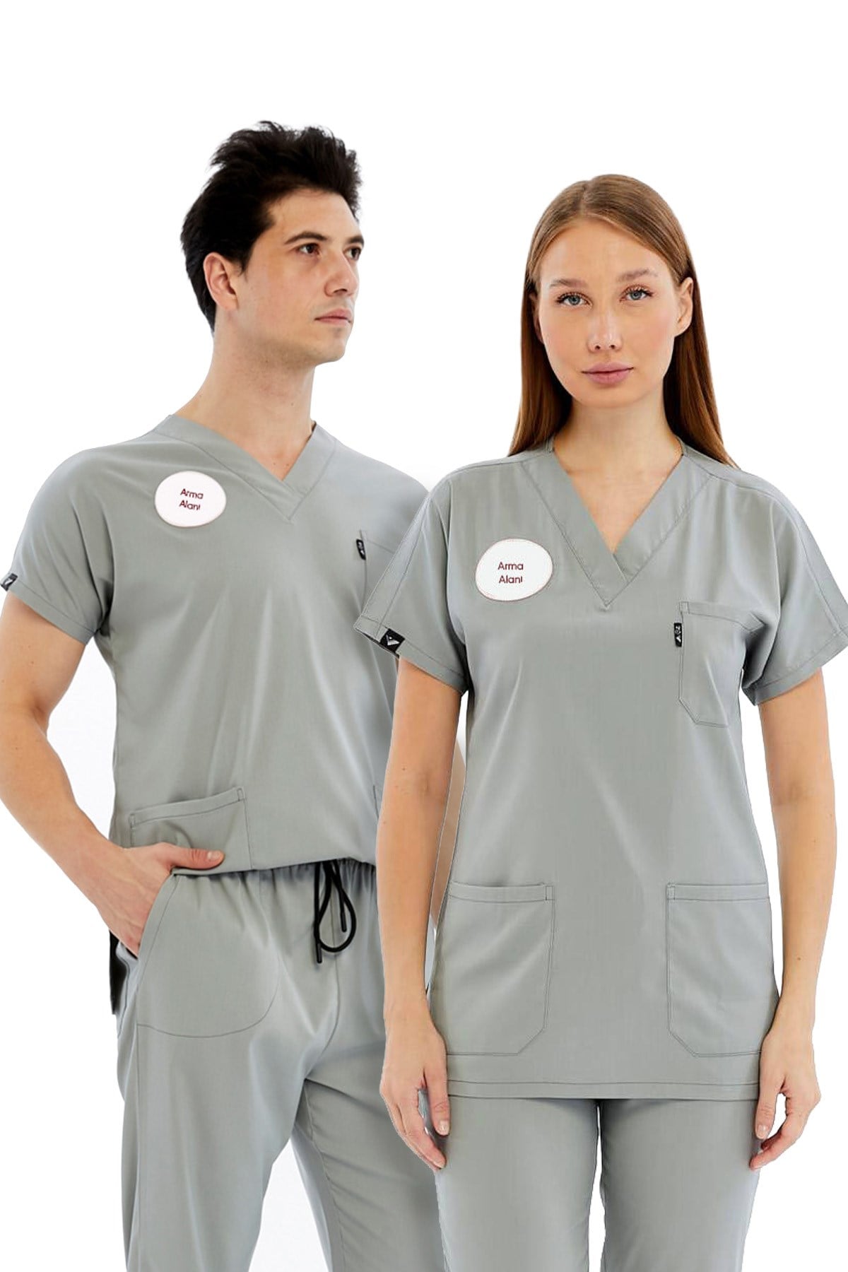 Basic - Teknik Hizmetler Forması Likralı Scrubs (Unisex) (Yeni Yönetmeliğe Uygun - Neutral Gray) (Takım)
