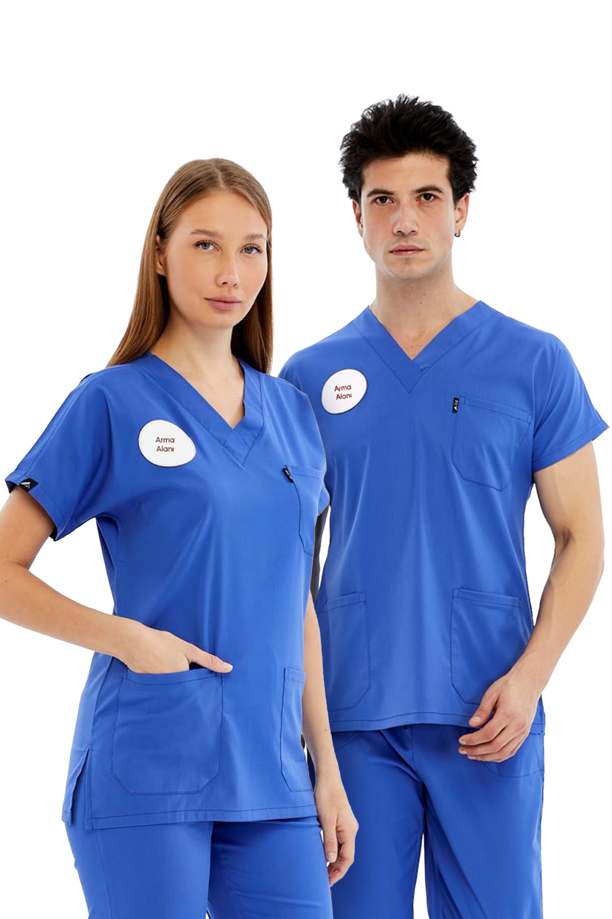 Basic - Temizlik Personeli Forması Likralı Scrubs (Unisex) (Yeni Yönetmeliğe Uygun - Dazzling Blue) (Takım)