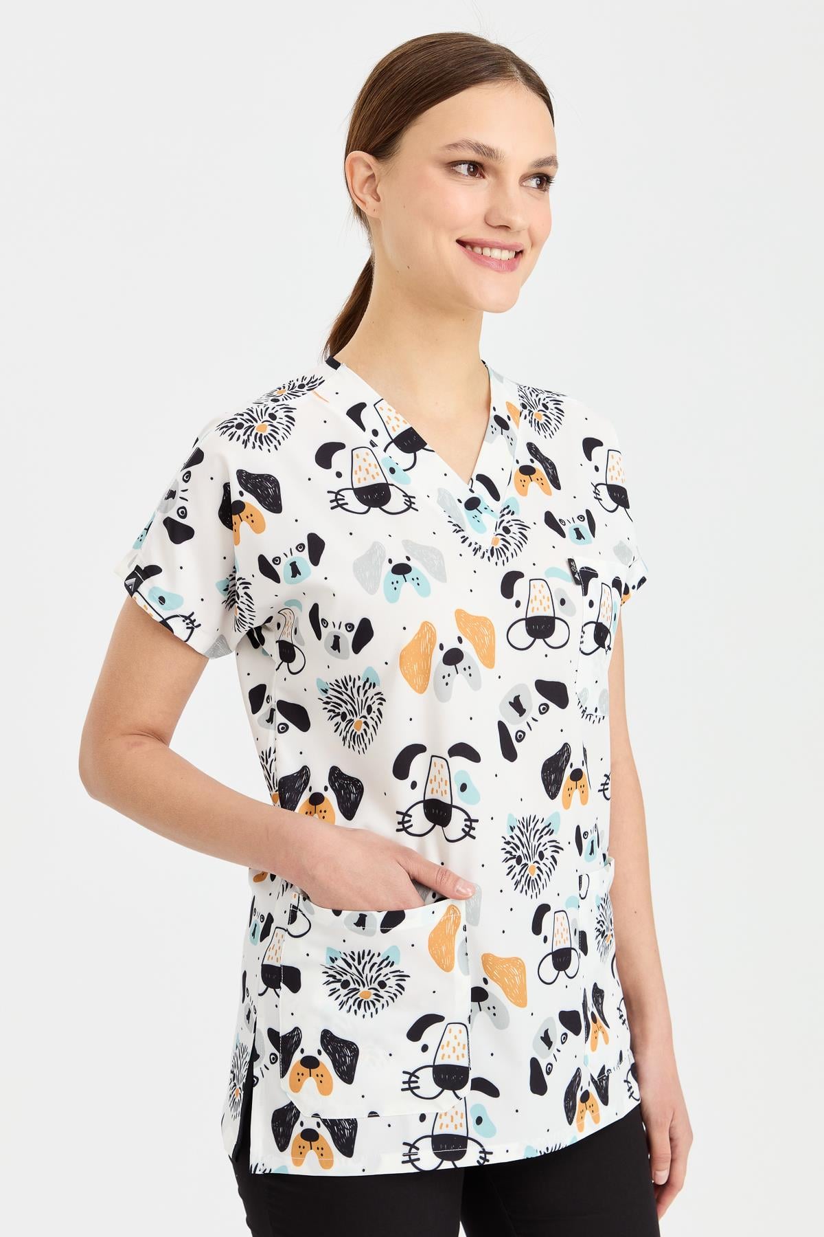 Carnival Basic -  Desenli Hemşire Doktor Veteriner Tek Üst Forma (UNISEX) / Köpek
