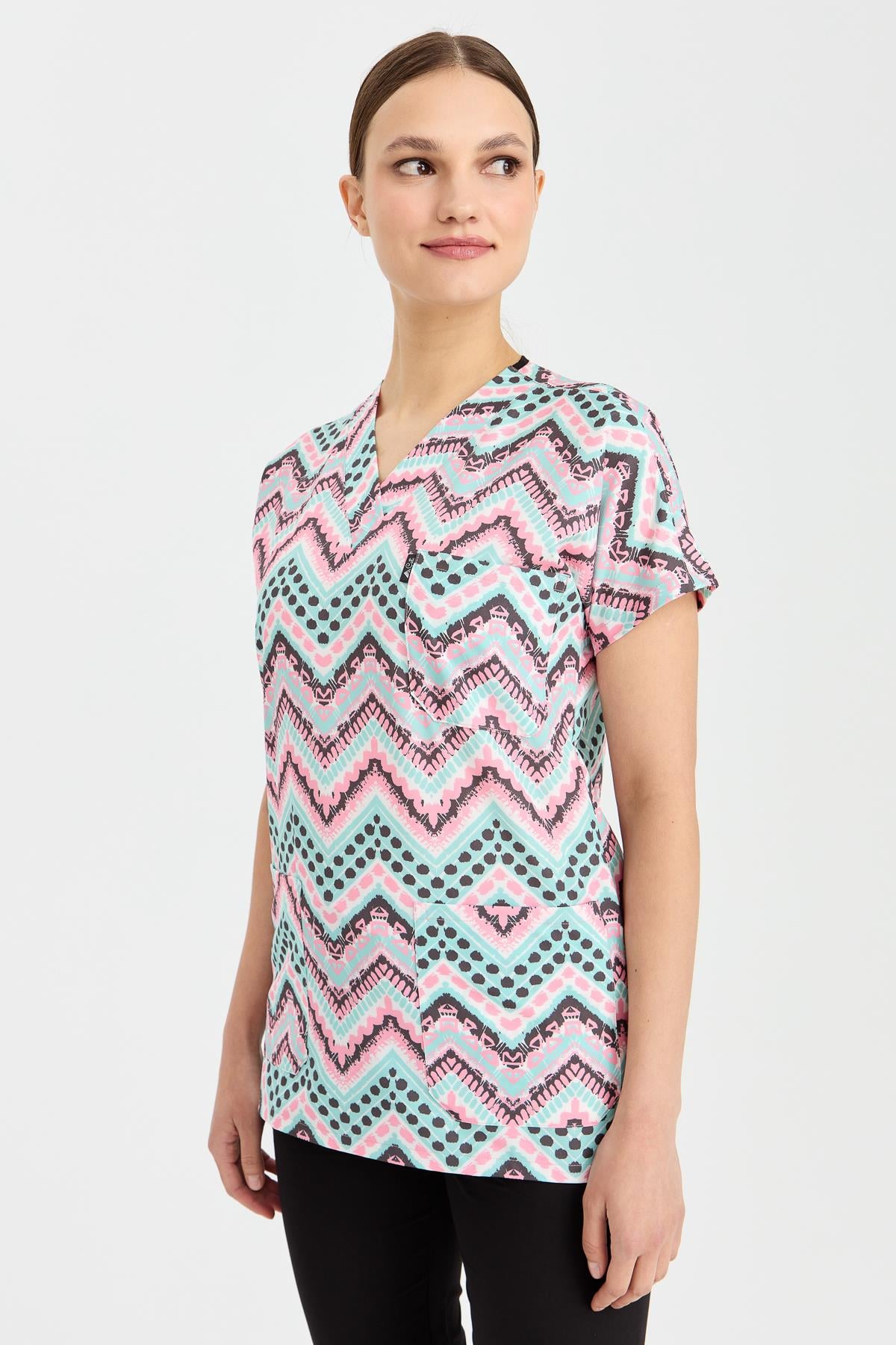 Carnival Basic -  Desenli Hemşire Doktor Veteriner Tek Üst Forma (UNISEX) / Etnik