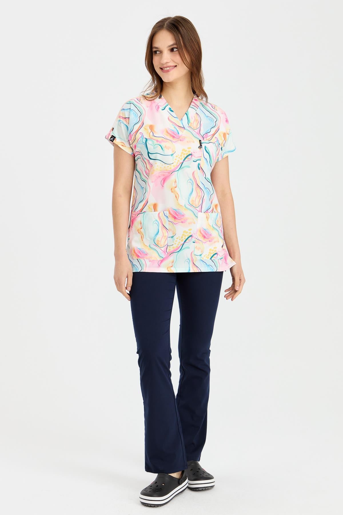 Carnival Basic -  Desenli Hemşire Doktor Veteriner Tek Üst Forma (UNISEX) / Marble
