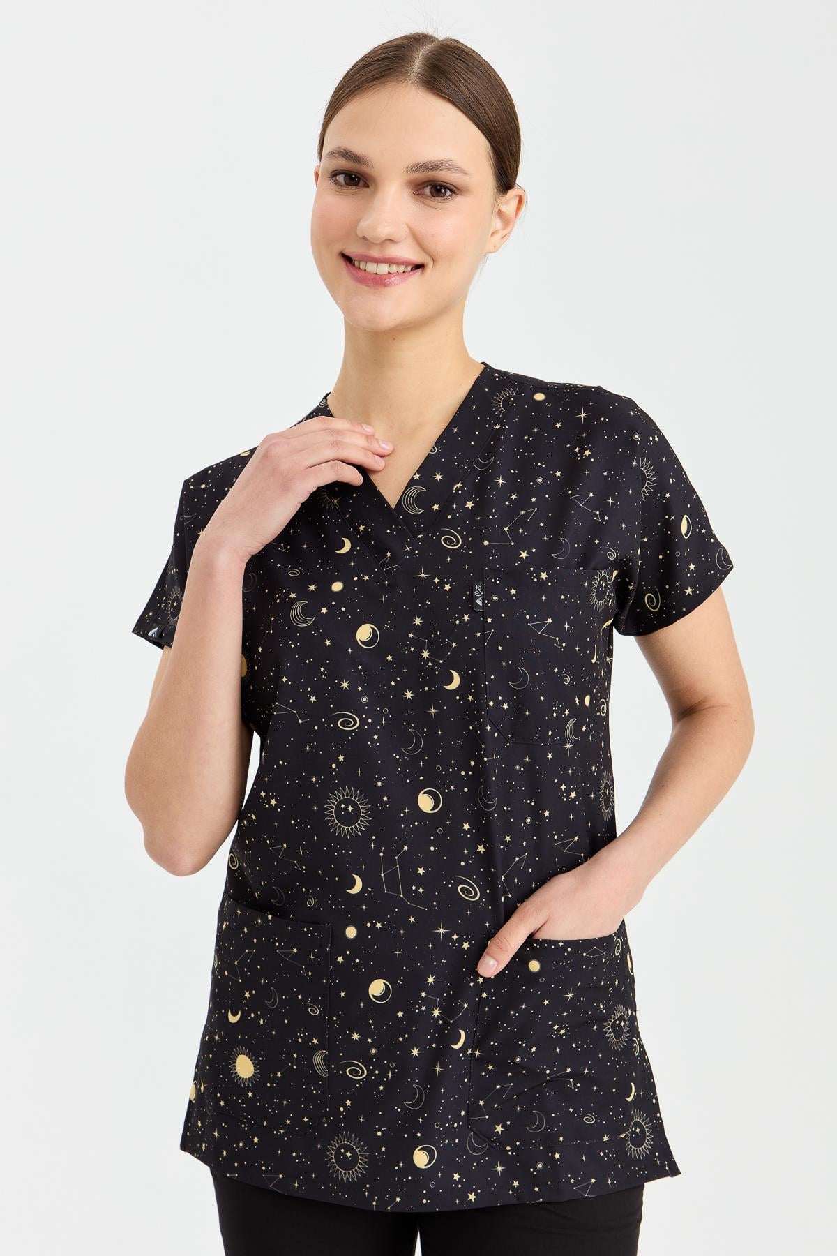 Carnival Basic -  Desenli Hemşire Doktor Veteriner Tek Üst Forma (UNISEX) / Gece