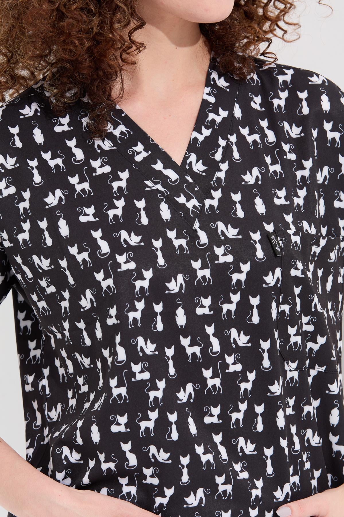 Carnival Basic - Tek Üst Desenli Hemşire Doktor Forması (UNISEX), Kedi