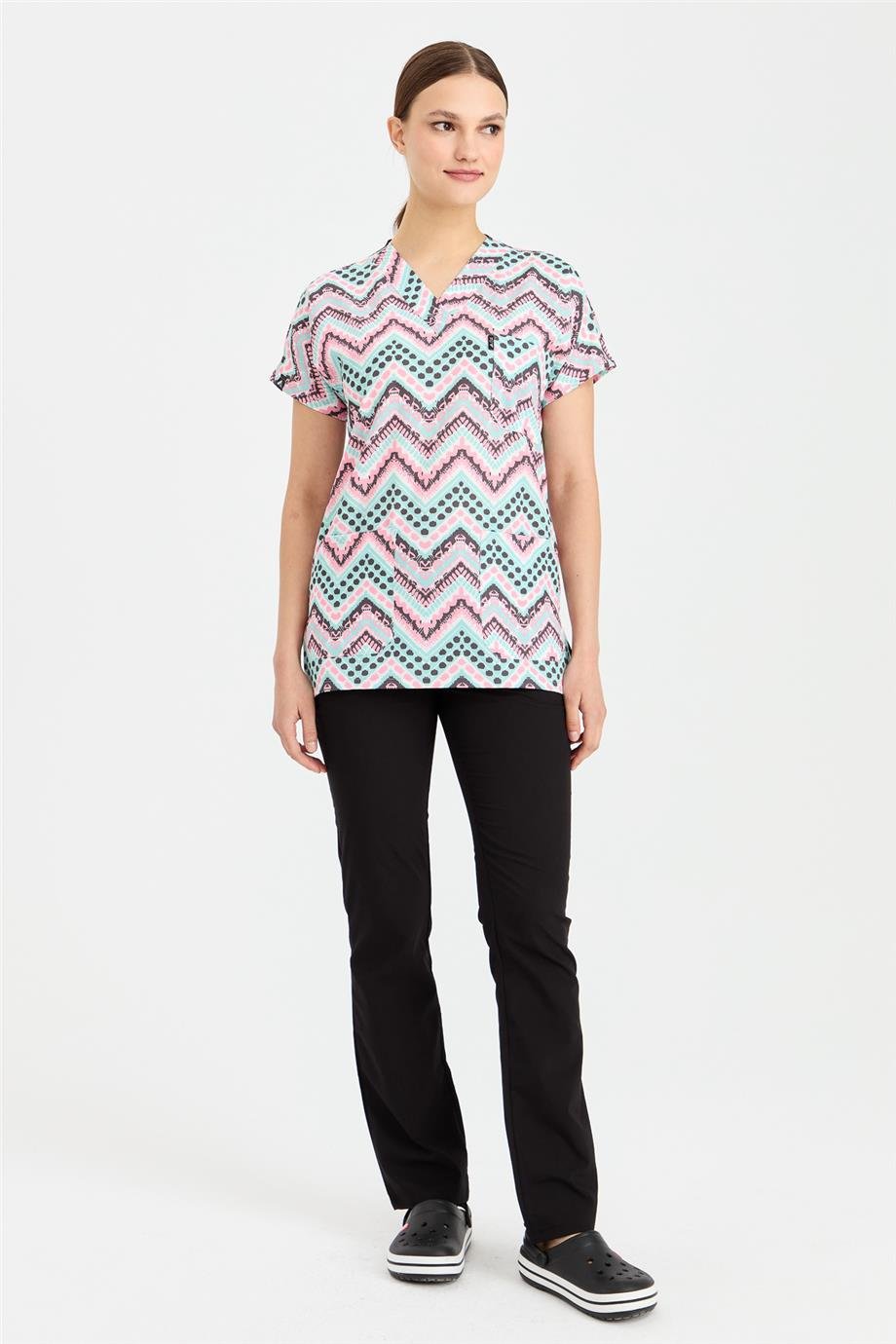 Carnival Basic -  Desenli Hemşire Doktor Veteriner Tek Üst Forma (UNISEX) / Etnik