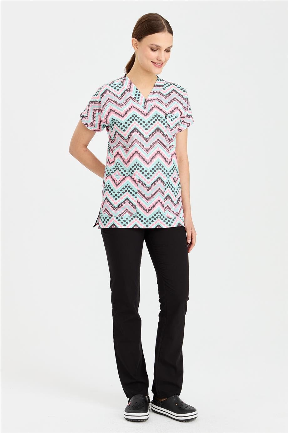 Carnival Basic -  Desenli Hemşire Doktor Veteriner Tek Üst Forma (UNISEX) / Etnik