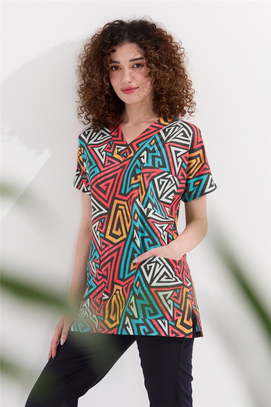 Carnival Basic -  Desenli Hemşire Doktor Veteriner Tek Üst Forma (UNISEX) / Geometrik