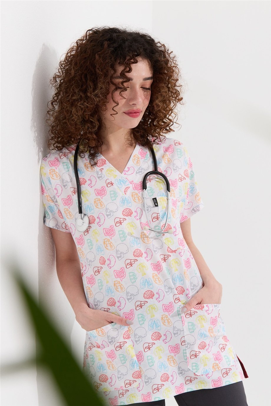 Carnival Basic -  Desenli Hemşire Doktor Veteriner Tek Üst Forma (UNISEX) / Renkli Organlar