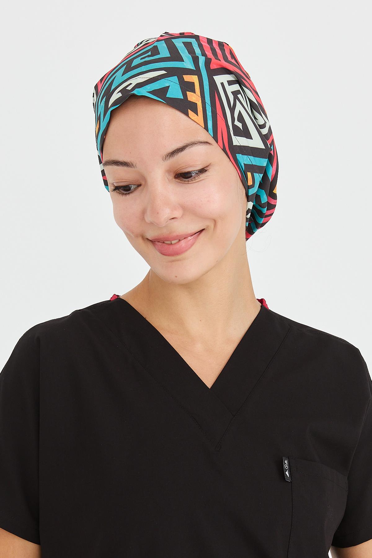 Carnival Doktor Hemşire Cerrahi Bone Aşçı Bonesi İş Bandanası, Geometrik