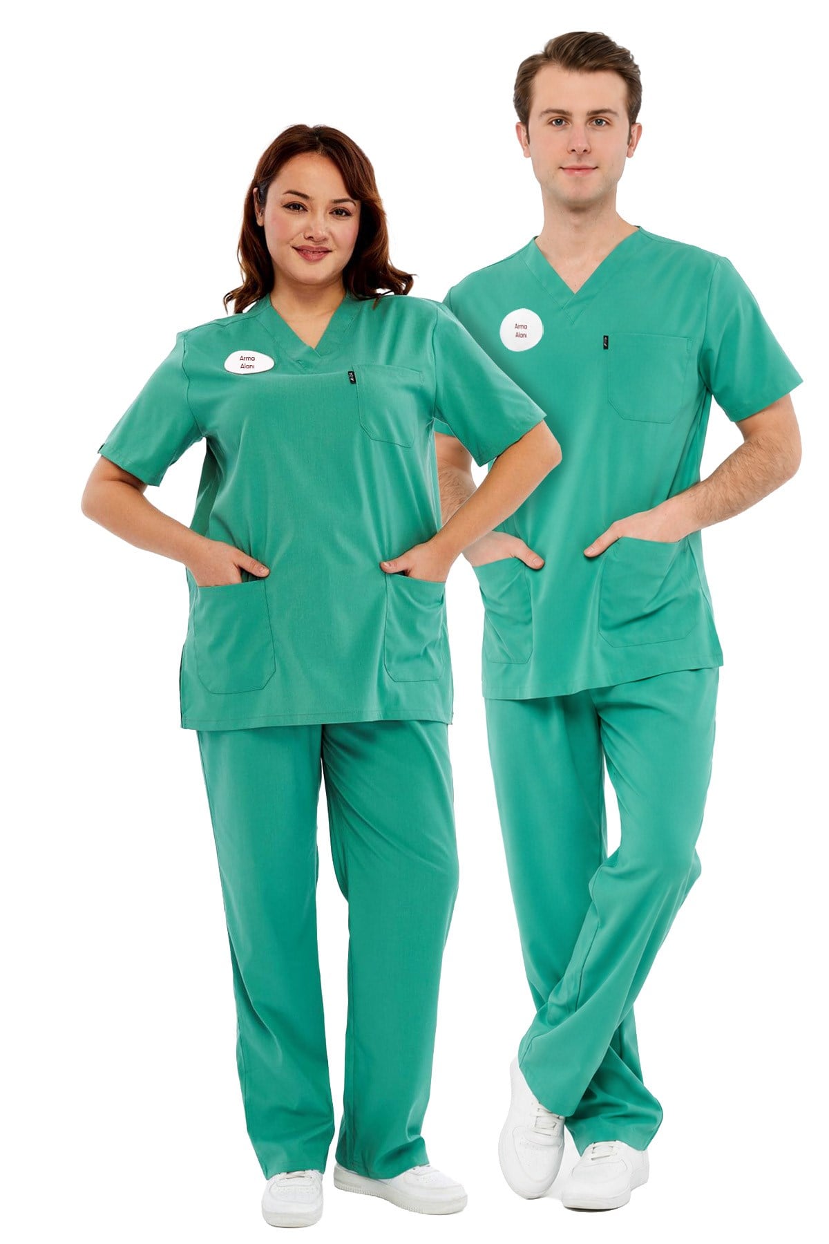 Comfy - Büyük Beden Ameliyathane Hizmetleri Forması Likralı Scrubs  (Yeni Yönetmeliğe Uygun - Frosty Spruce) (Takım)
