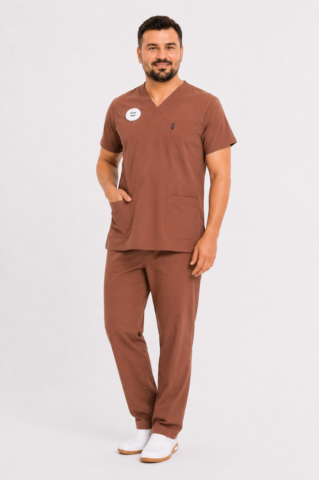 Comfy - Büyük Beden Diğer Sağlık Meslek Mensupları Forması Likralı Scrubs (Unisex) (Yeni Yönetmeliğe Uygun - Friar Brown) (Takım)