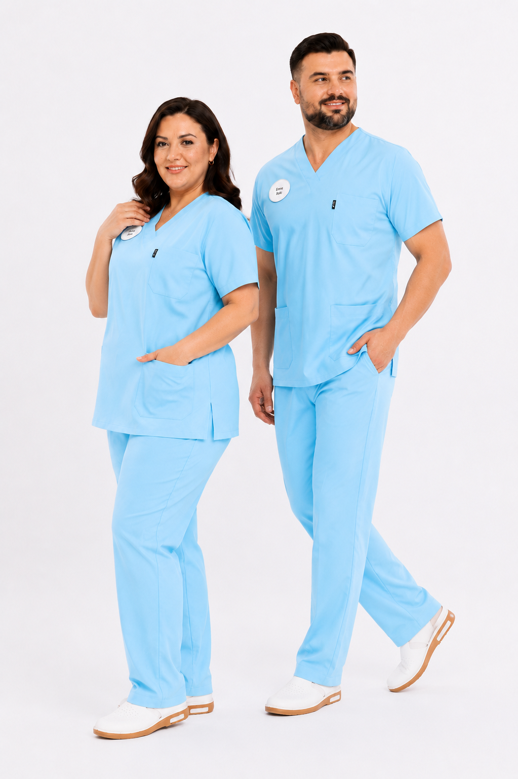 Comfy - Büyük Beden Doktor Forması Likralı Scrubs (Unisex) (Yeni Yönetmeliğe Uygun - Alaskan Blue) (Takım)