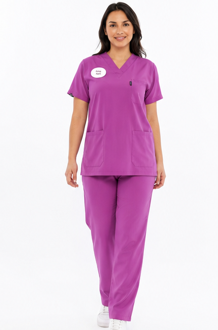 Comfy - Büyük Beden Ebe Forması Likralı Scrubs (Unisex) (Yeni Yönetmeliğe Uygun - Byzantium) (Takım)