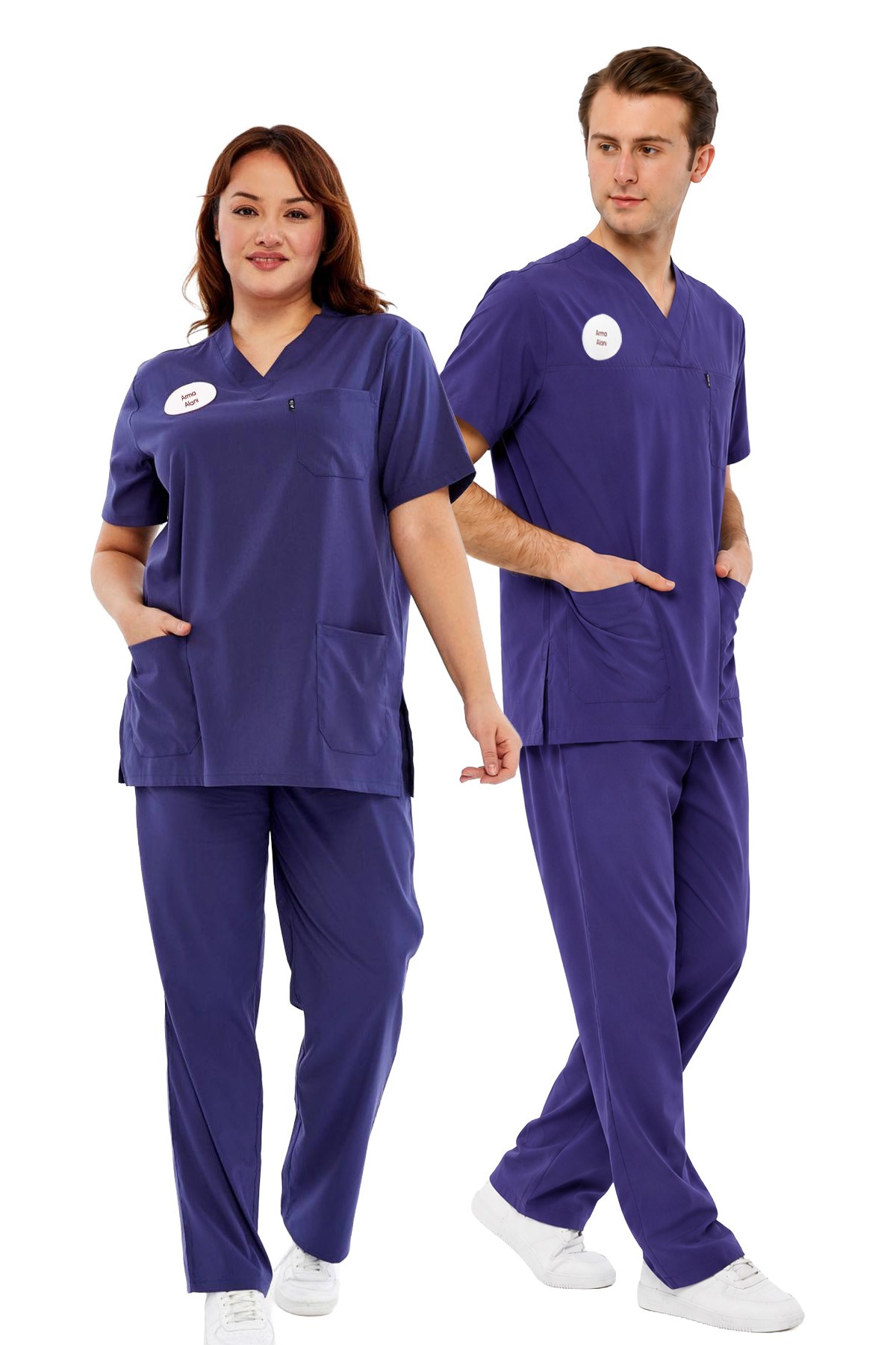 Comfy - Büyük Beden Hemşire Forması Likralı Scrubs  (Yeni Yönetmeliğe Uygun - Patriot Blue) (Takım)