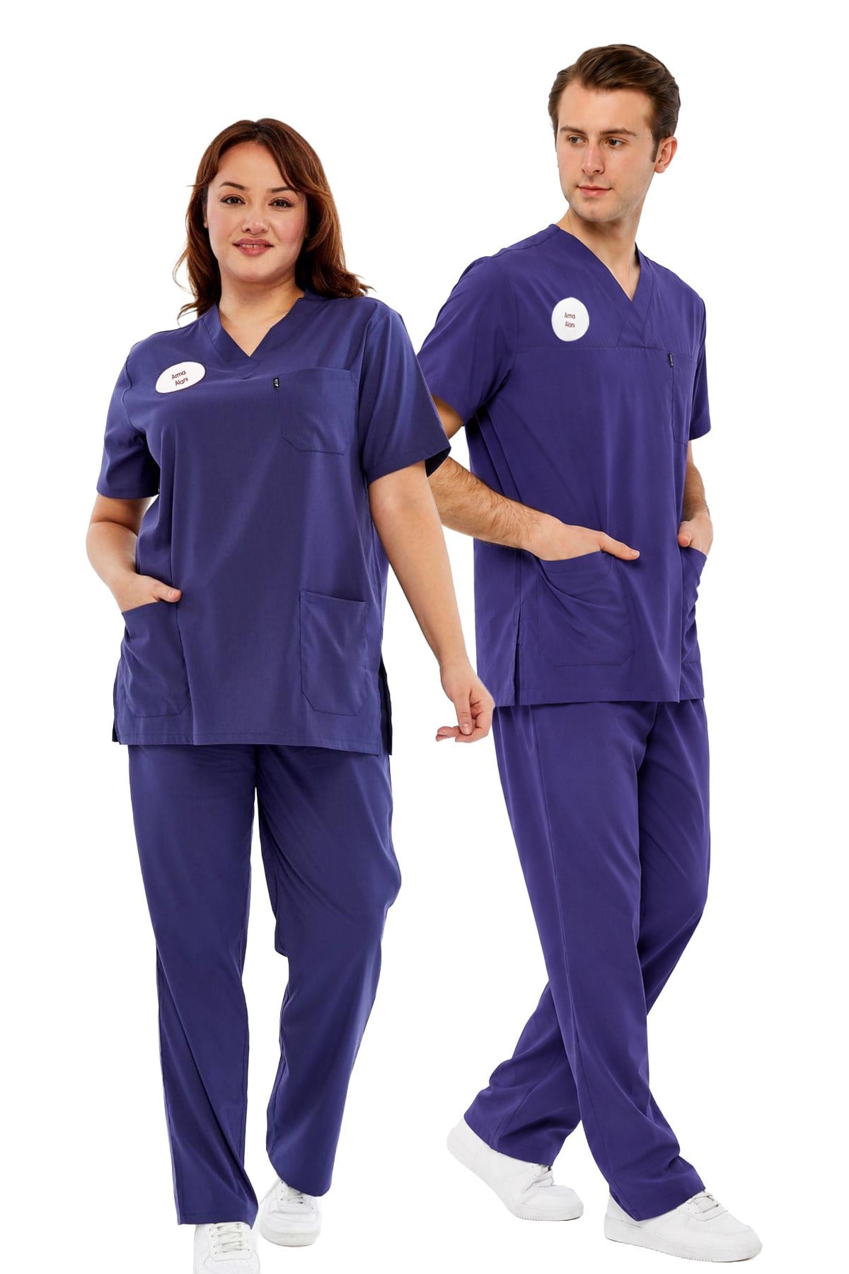 Comfy - Büyük Beden Hemşire Forması Likralı Scrubs  (Yeni Yönetmeliğe Uygun - Patriot Blue) (Takım)
