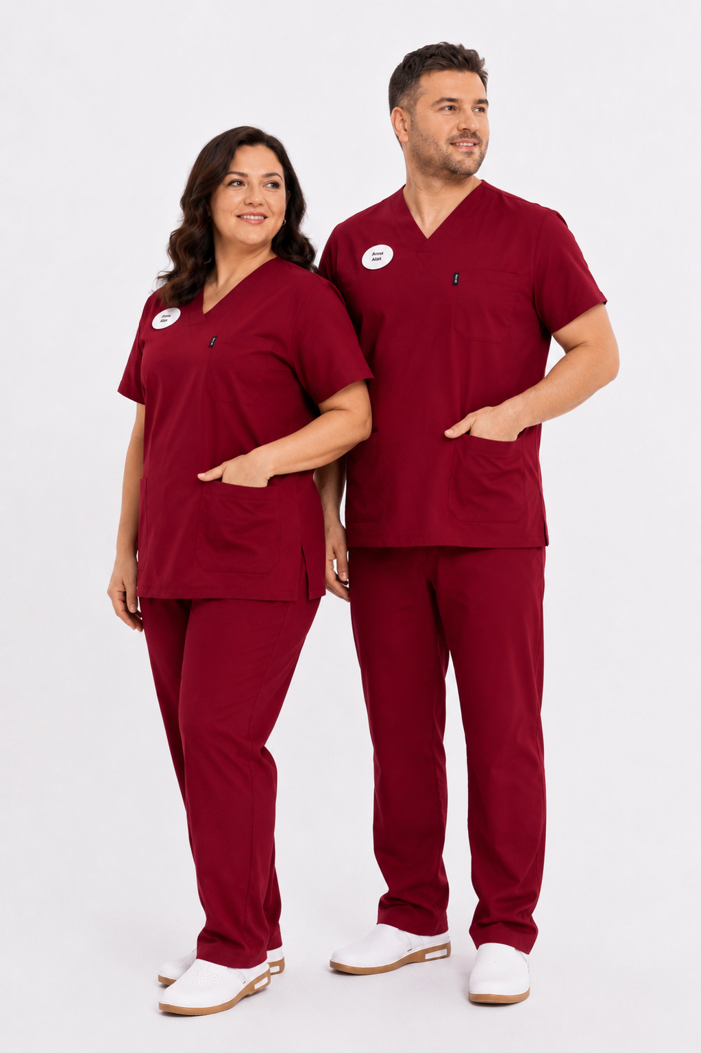 Comfy - Büyük Beden Lisans-Lisansüstü Sağlık Forması Likralı Scrubs (Unisex) (Yeni Yönetmeliğe Uygun - Biking Red) (Takım)