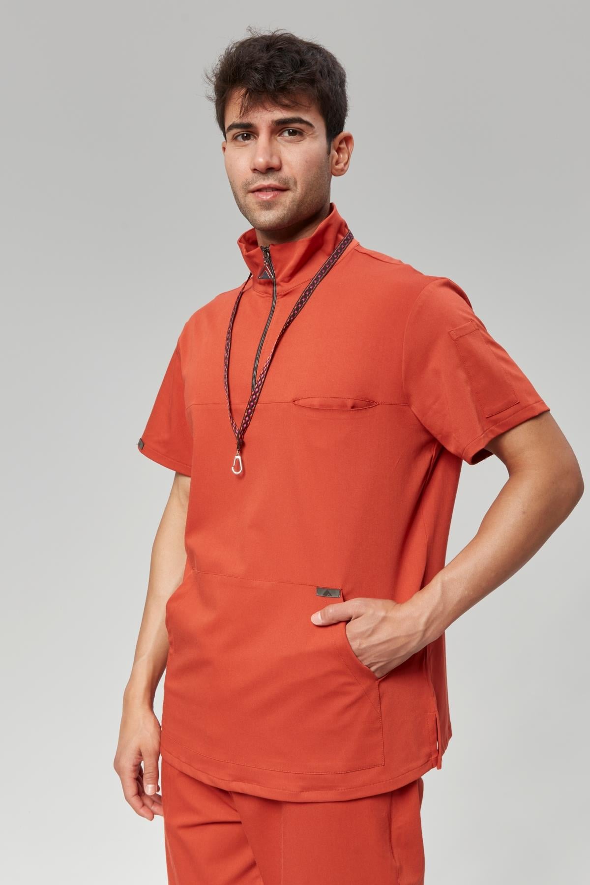 Extreme Cool Man - Premium Çift Yön Likralı Doktor Hemşire Tek Üst Forma (ERKEK), Mandalin