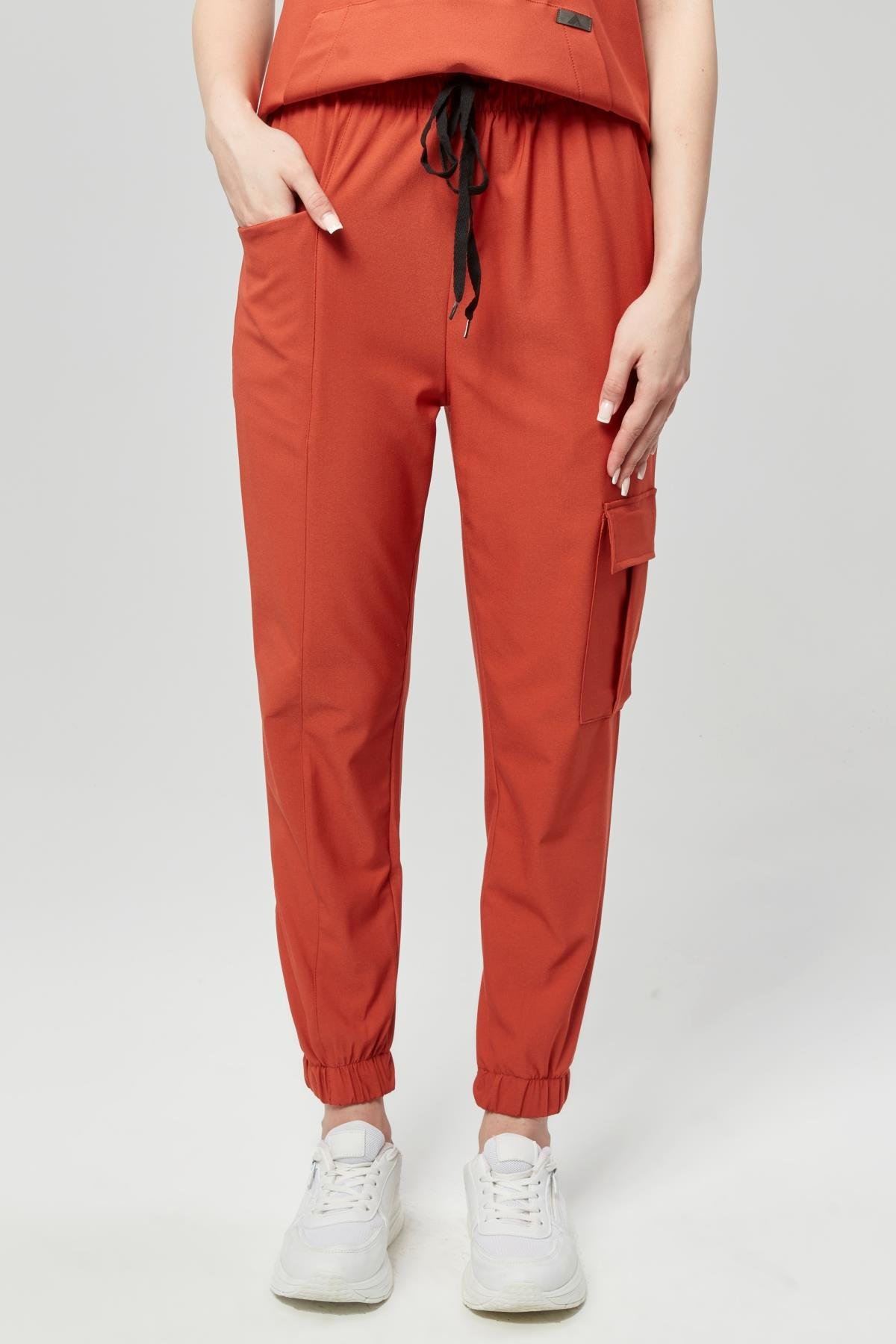 Extreme Cool Woman - Premium Çift Yön Likralı Doktor Hemşire Forma Takımı Scrubs Üniforma Cerrahi Takım (KADIN), Mandalin