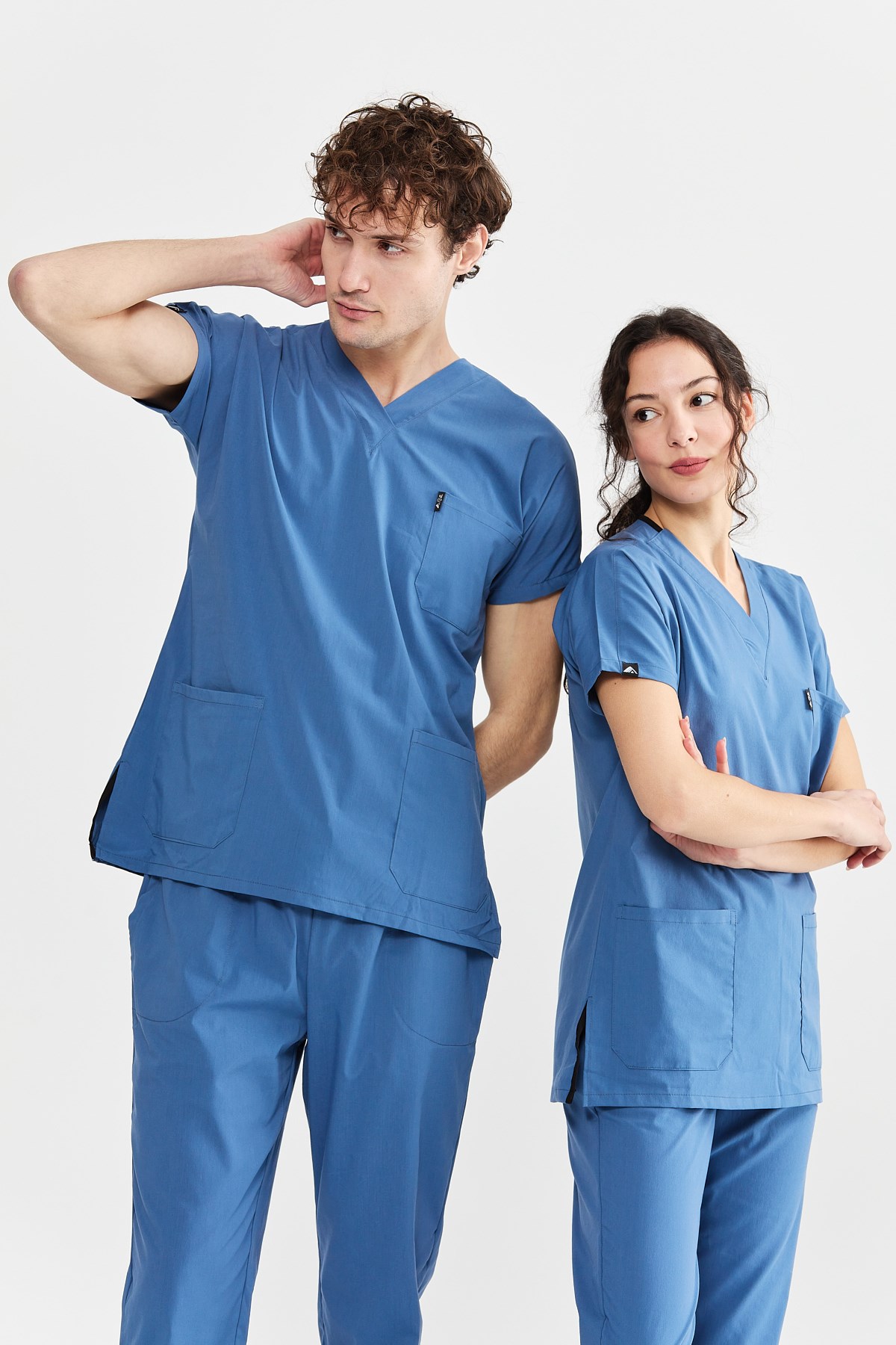 Happiness Basic - Likralı Doktor Hemşire Scrubs Tek Üst Cerrahi Forma (UNISEX), İndigo