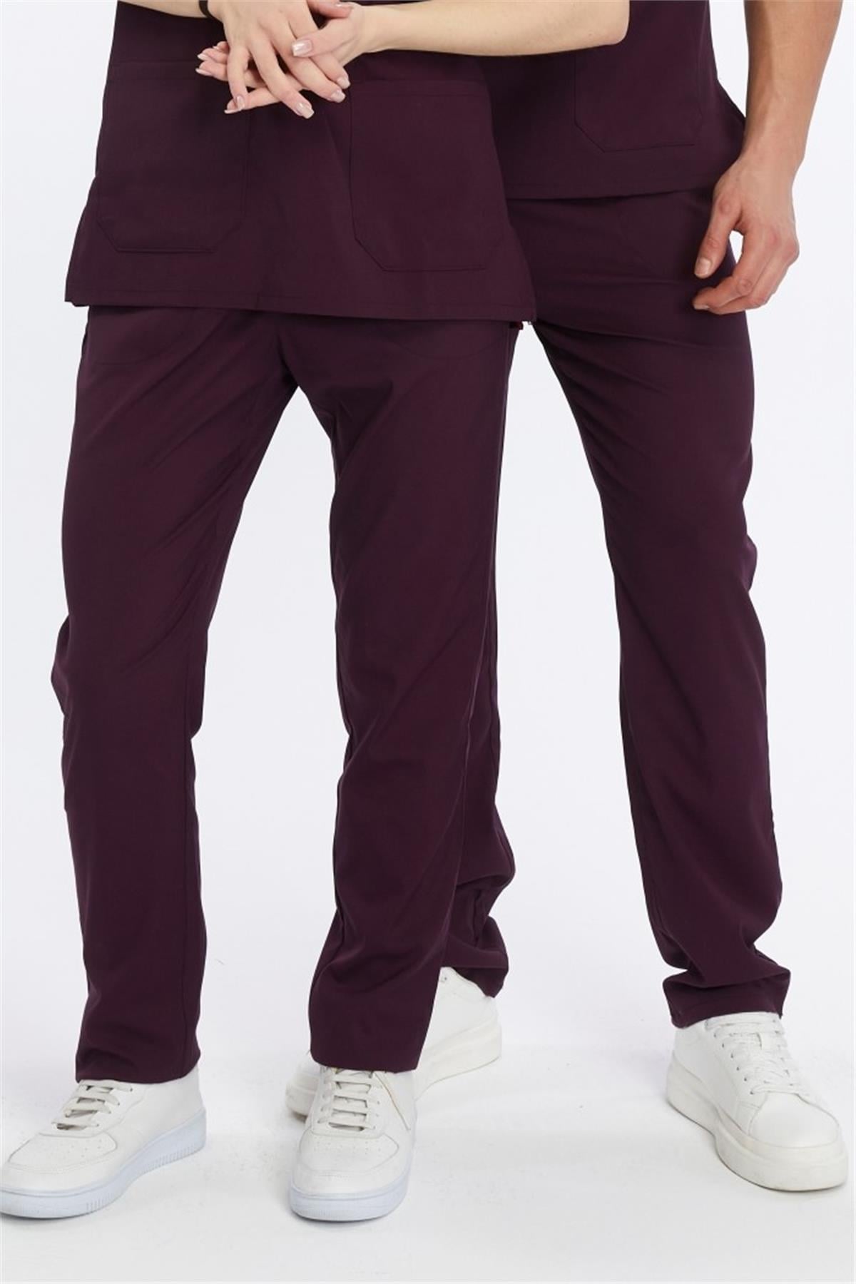 Happiness Basic - Likralı Doktor Hemşire Scrubs Tek Alt Cerrahi Forma (UNISEX), Mürdüm