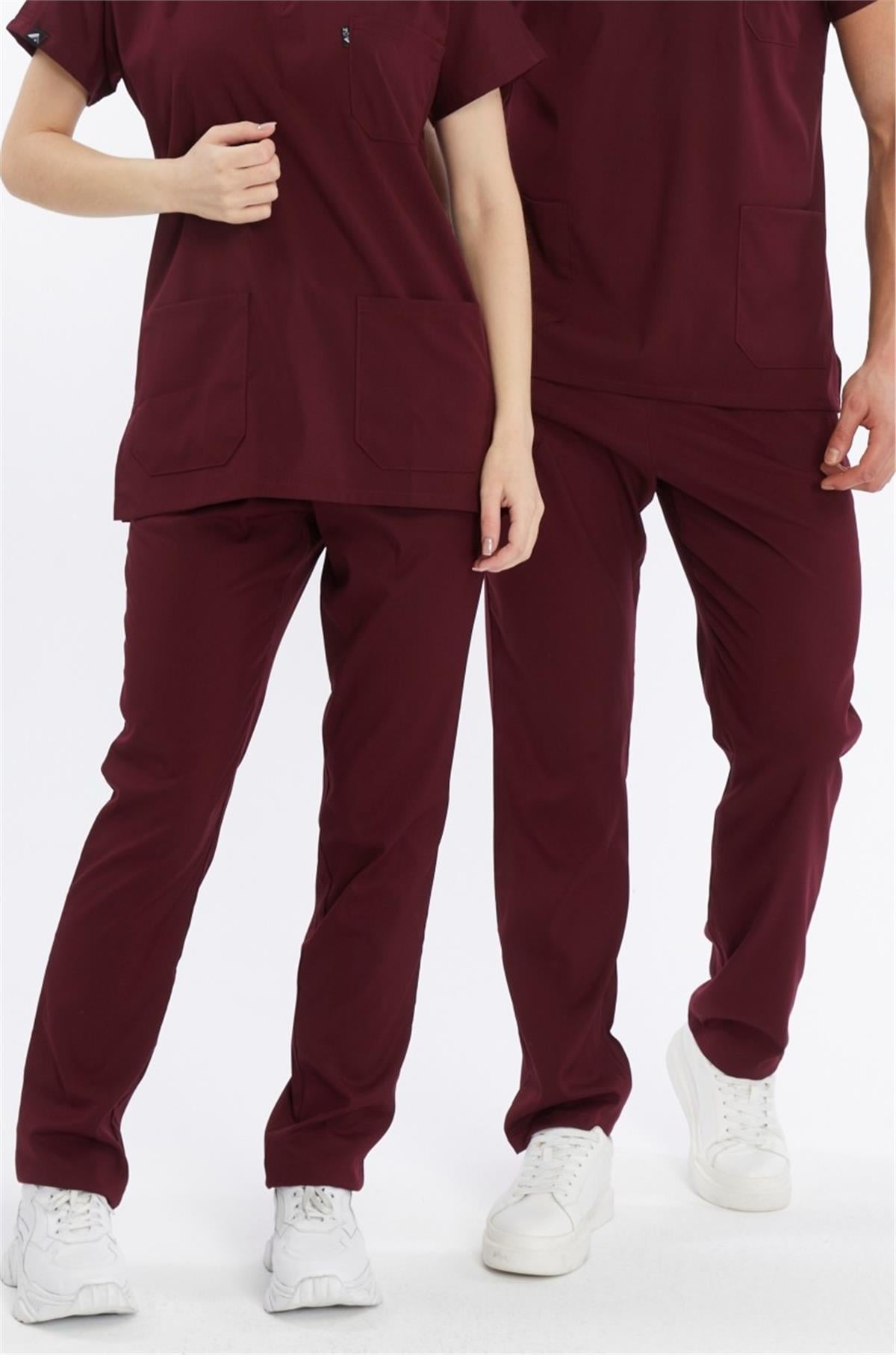 Happiness Basic - Likralı Doktor Hemşire Scrubs Tek Alt Cerrahi Forma (UNISEX), Bordo