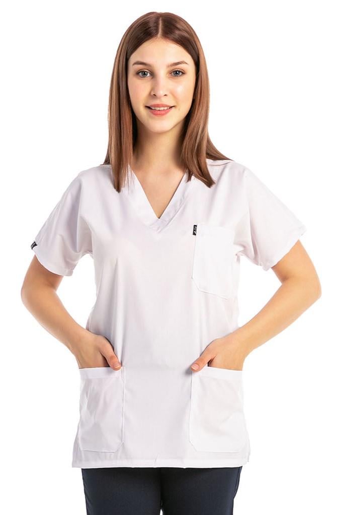 Happiness Basic - Likralı Doktor Hemşire Tek Üst Forma (UNISEX), Beyaz