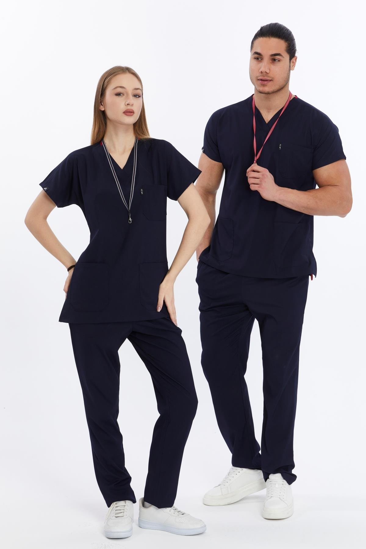 Happiness Basic - Likralı Doktor Hemşire Forma Takımı Scrubs Üniforma Cerrahi Takım (UNISEX), Lacivert