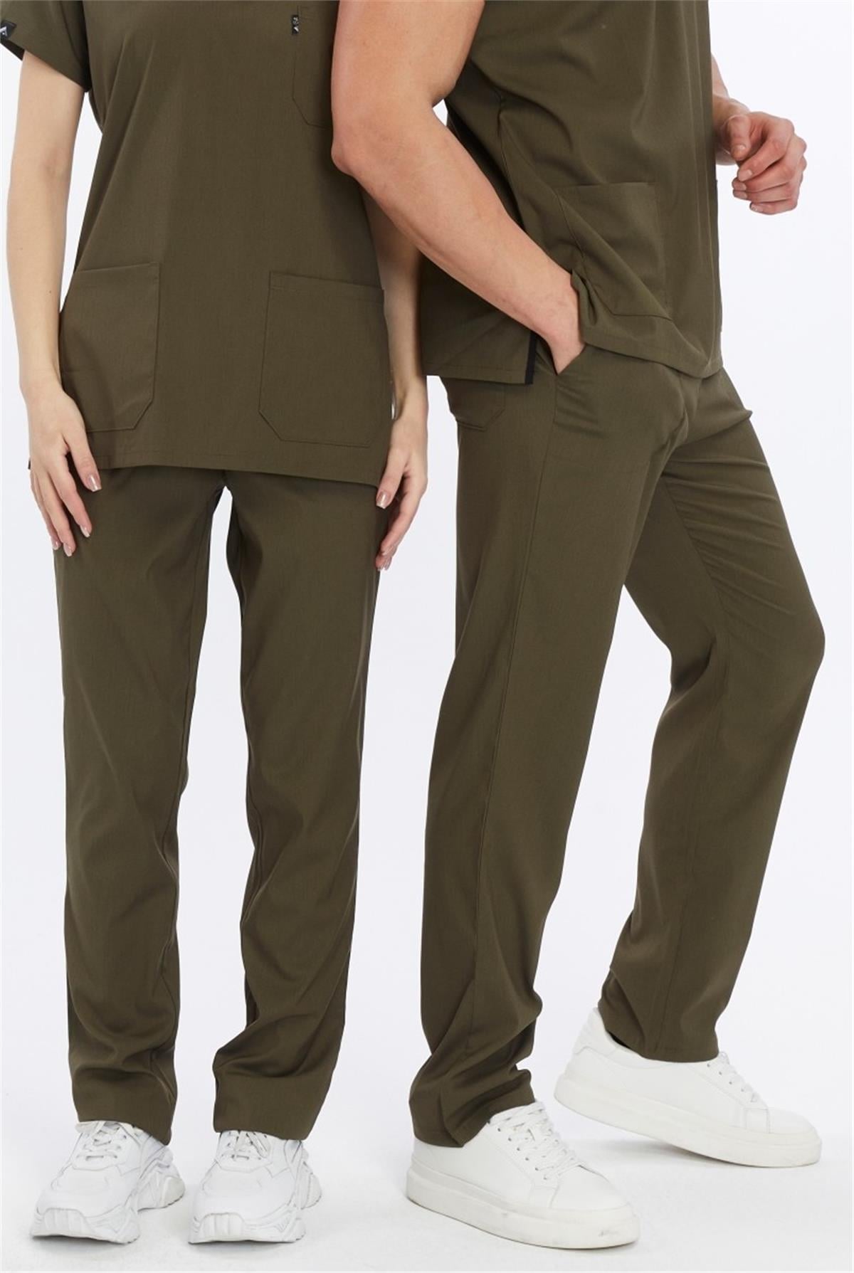 Happiness Basic - Likralı Doktor Hemşire Scrubs Tek Alt Cerrahi Forma (UNISEX), Haki