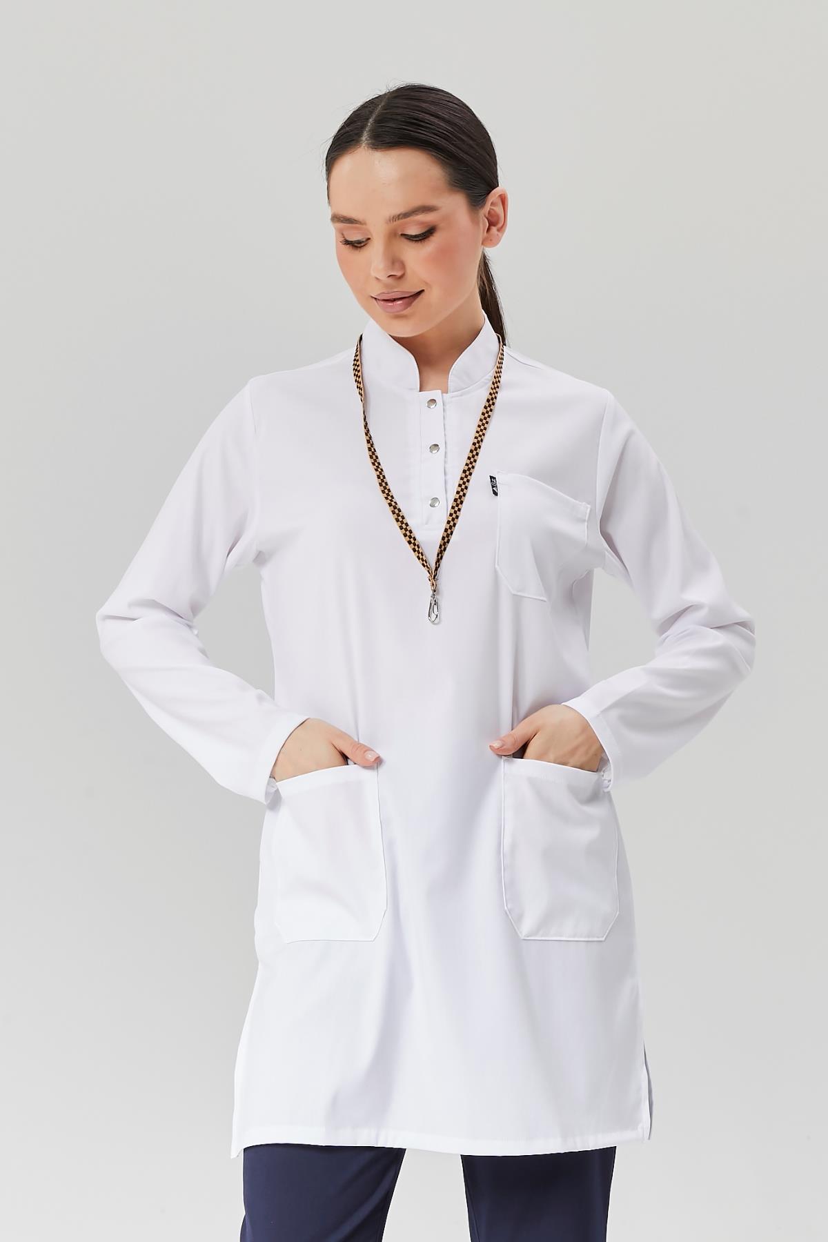 Happiness Modest - Likralı Doktor Hemşire Tesettür Tek Üst Forma, Beyaz