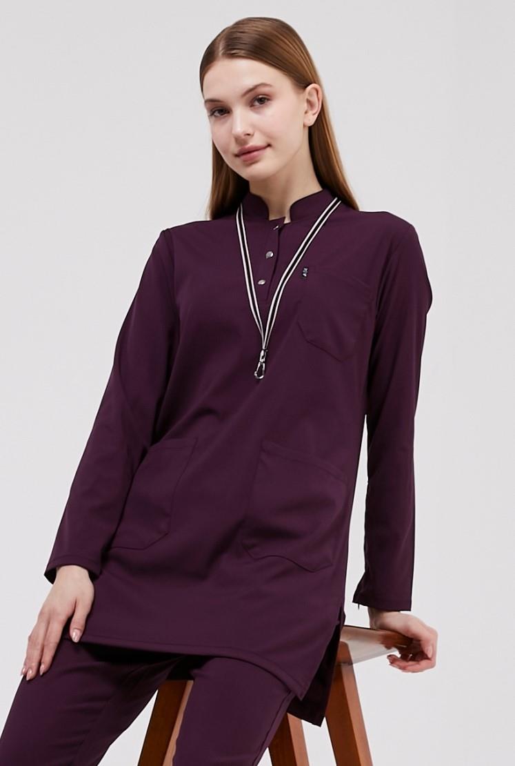 Happiness Modest - Likralı Doktor Hemşire Tesettür Tek Üst Forma, Mürdüm