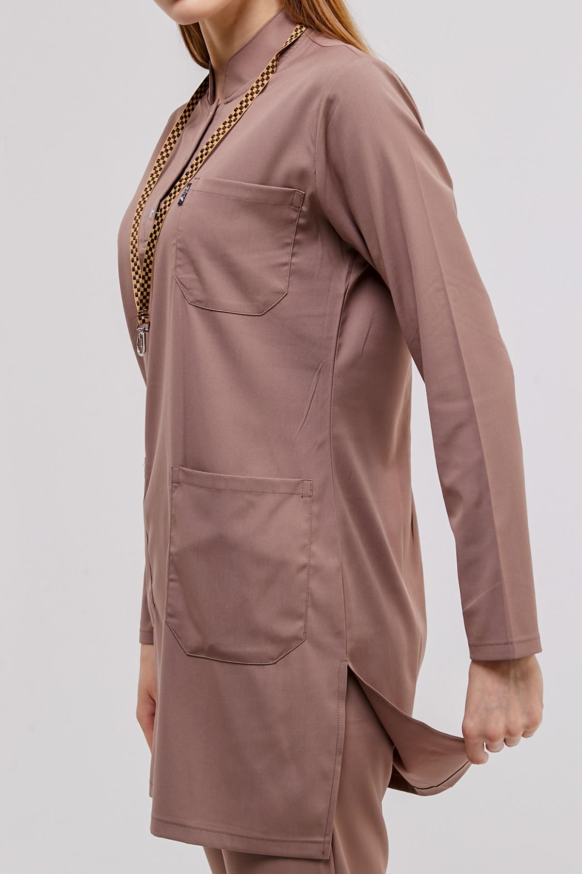 Happiness Modest - Likralı Doktor Hemşire Tesettür Tek Üst Forma, Taş Beji