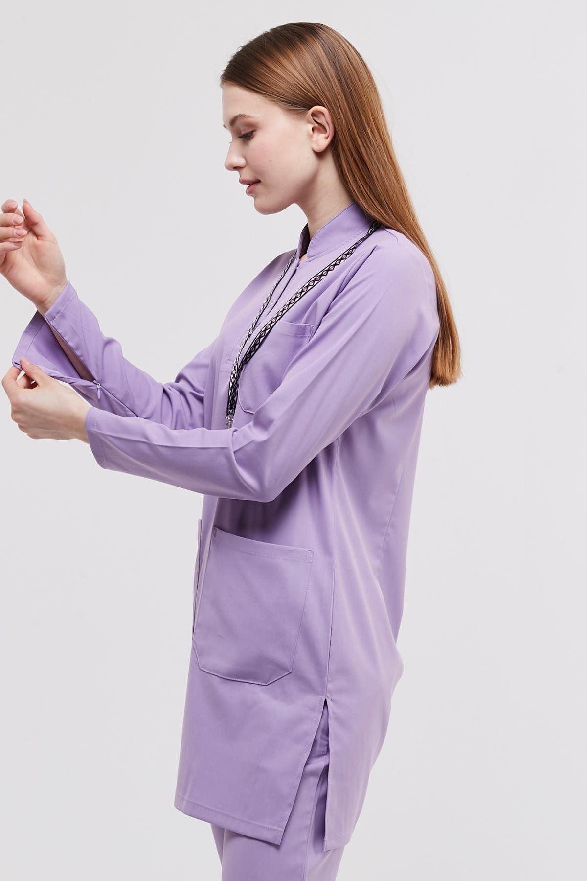 Happiness Modest - Likralı Doktor Hemşire Tesettür Tek Üst Forma, Lila