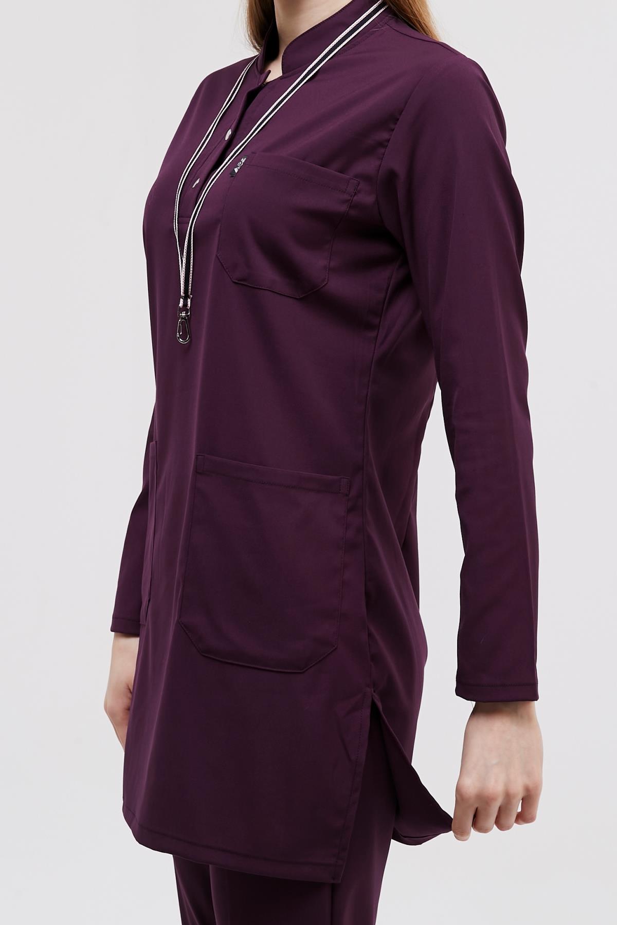 Happiness Modest - Likralı Doktor Hemşire Tesettür Tek Üst Forma, Mürdüm