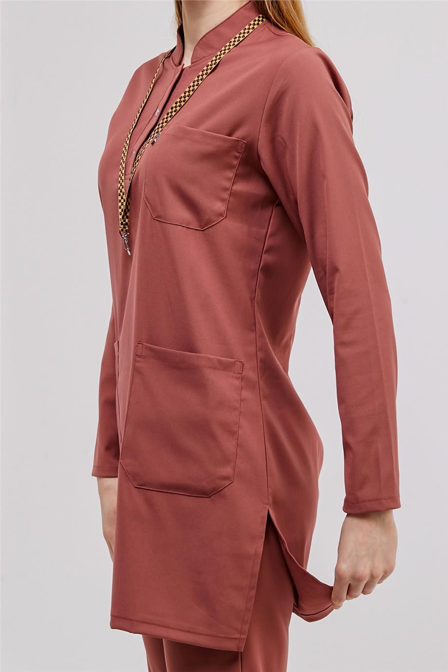 Happiness Modest - Likralı Doktor Hemşire Tesettür Forma Takımı Scrubs Üniforma Cerrahi Takım, Bisküvi