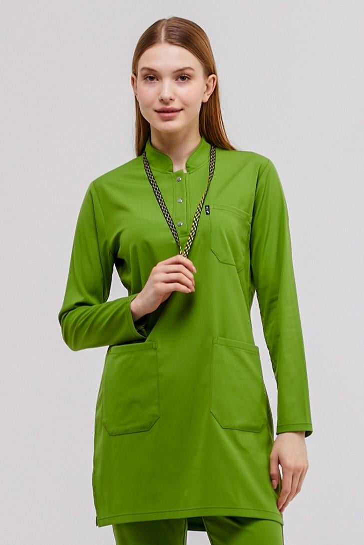 Happiness Modest - Likralı Doktor Hemşire Tesettür Tek Üst Forma, Fıstık Yeşili